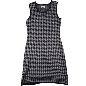 Calvin Klein Gray Black Hounds Tooth Sweater Dress Sleeveless Size M Academia